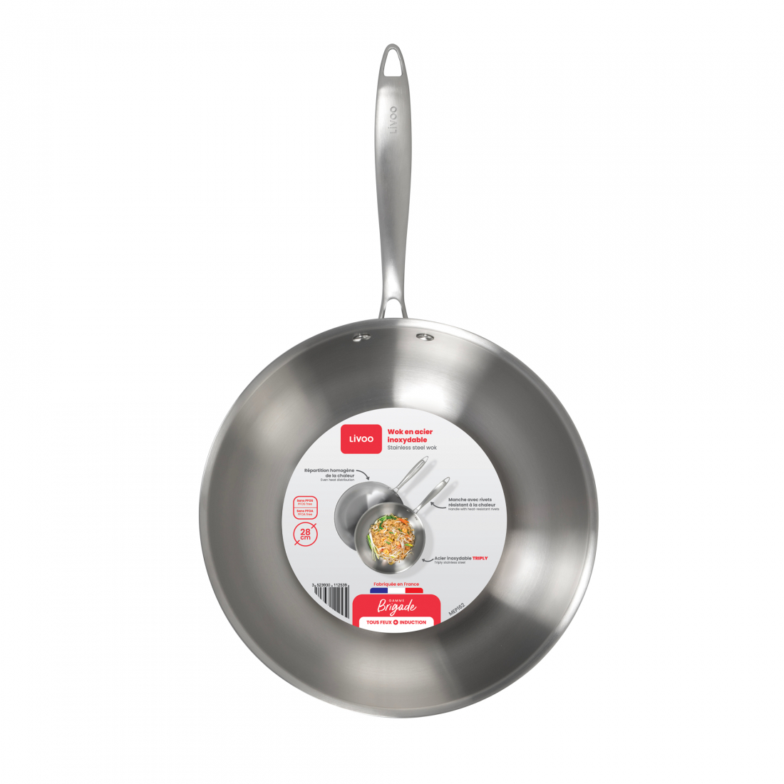 Brigade - Wok en acier inoxydable 28 cm