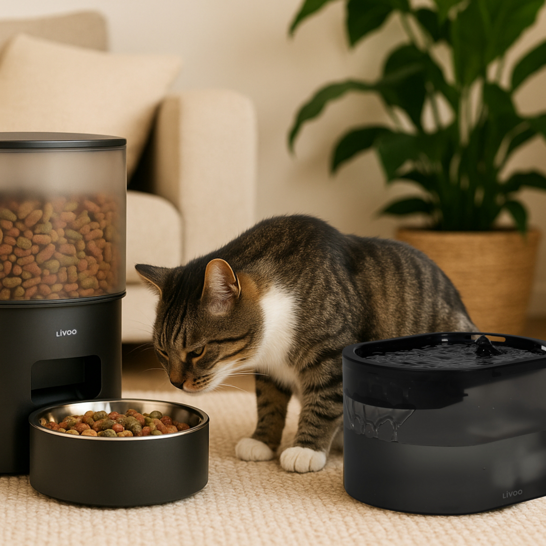 Distributeur de croquettes automatique et fontaine à eau