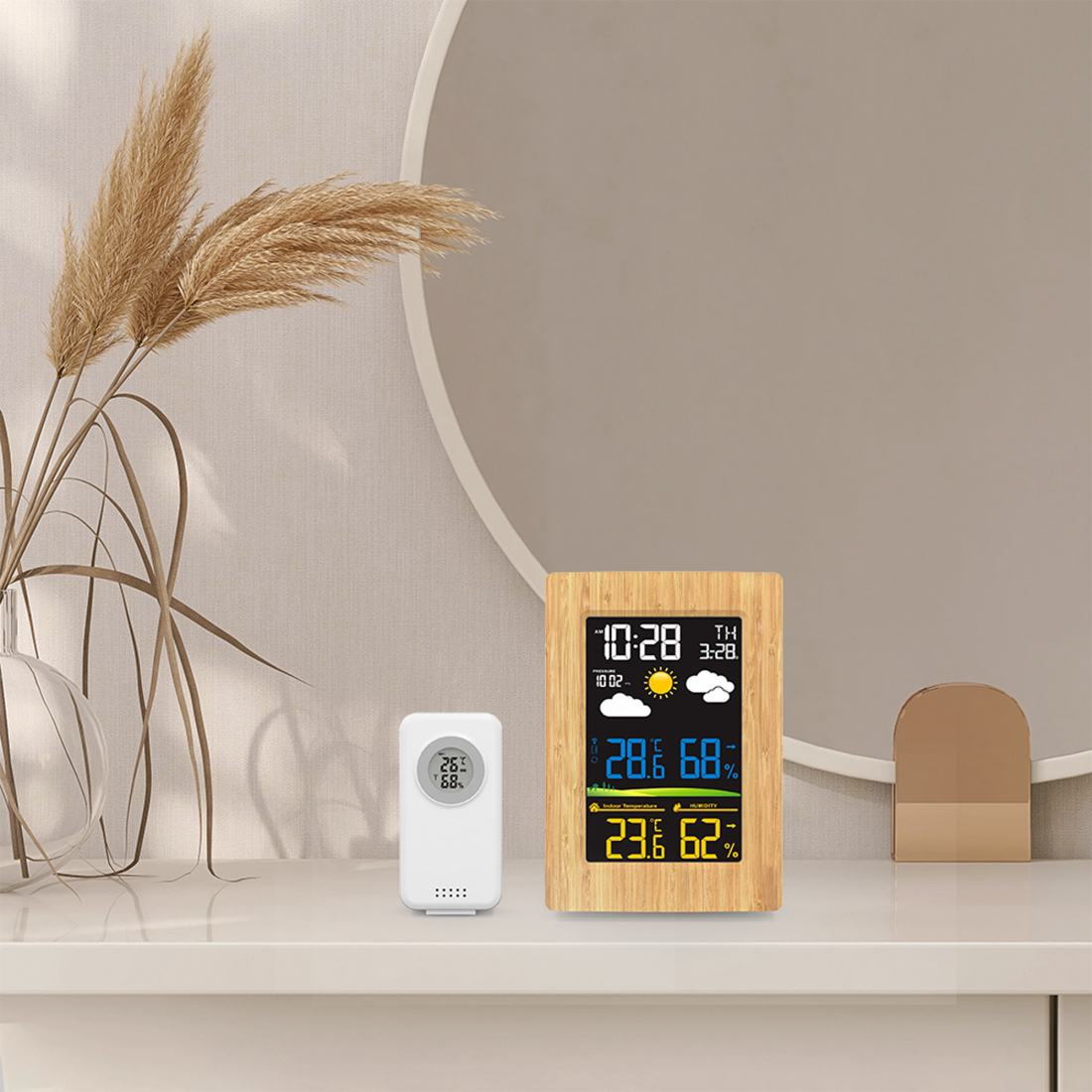 Station météo effet bois