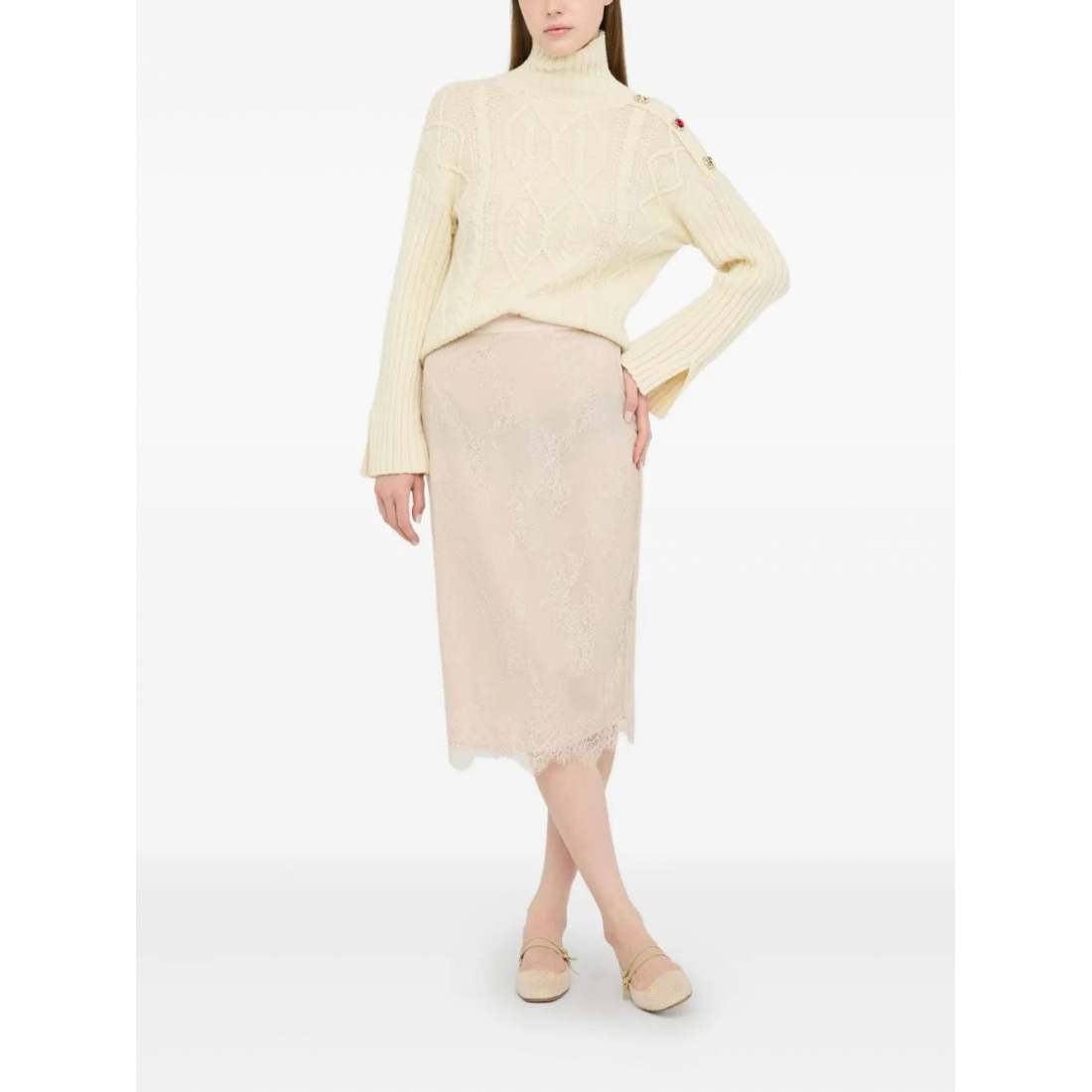 Pull 'Cable-Knit Jewel-Button' pour Femmes