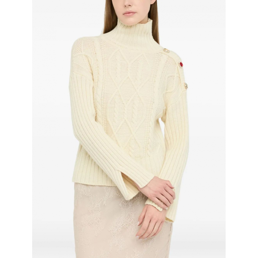 Pull 'Cable-Knit Jewel-Button' pour Femmes