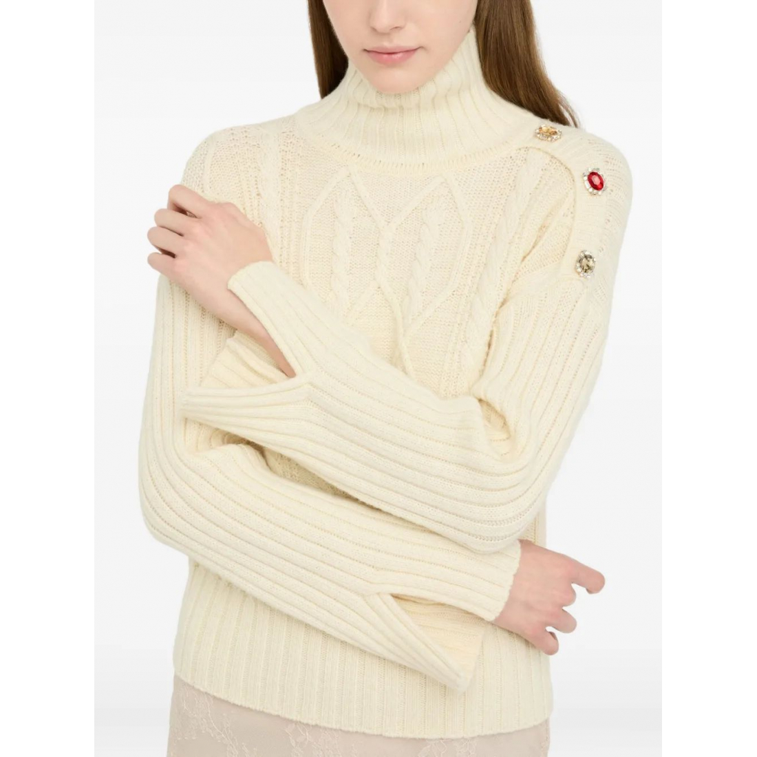 Pull 'Cable-Knit Jewel-Button' pour Femmes