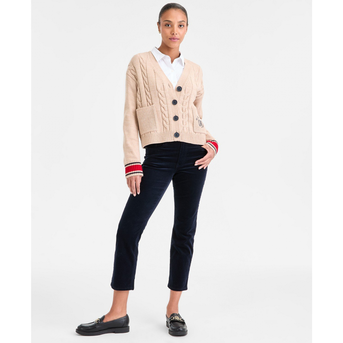 Cardigan 'Cable-Knit Varsity' pour Femmes