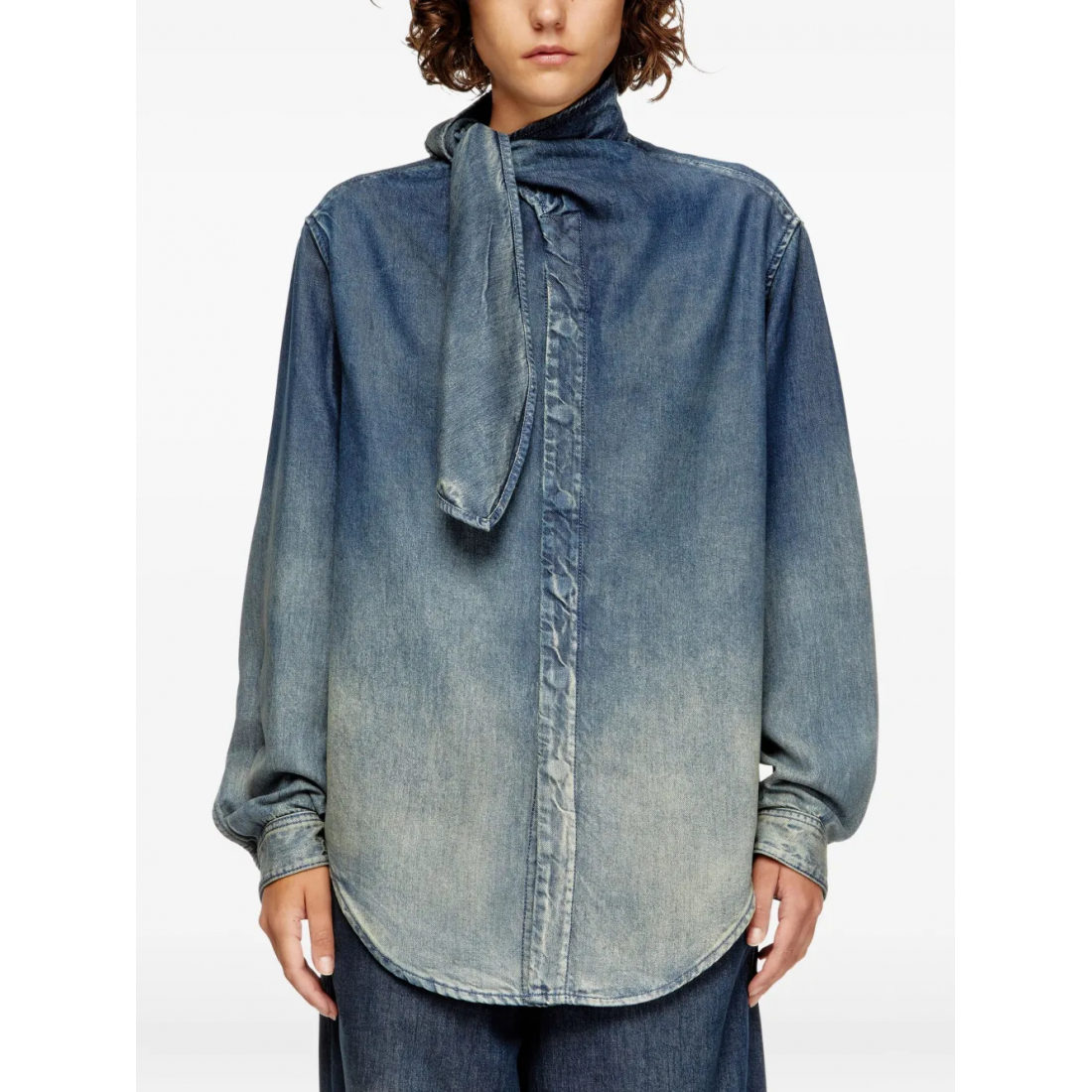Blouse 'Tie-Neck Denim' pour Femmes