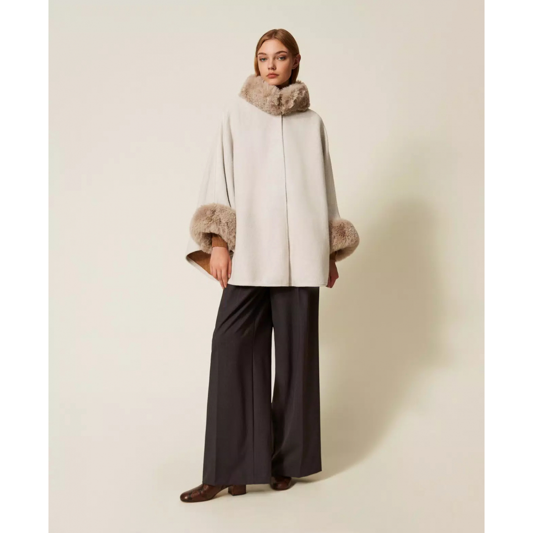 Women's 'Cloth And Faux Fur' Poncho