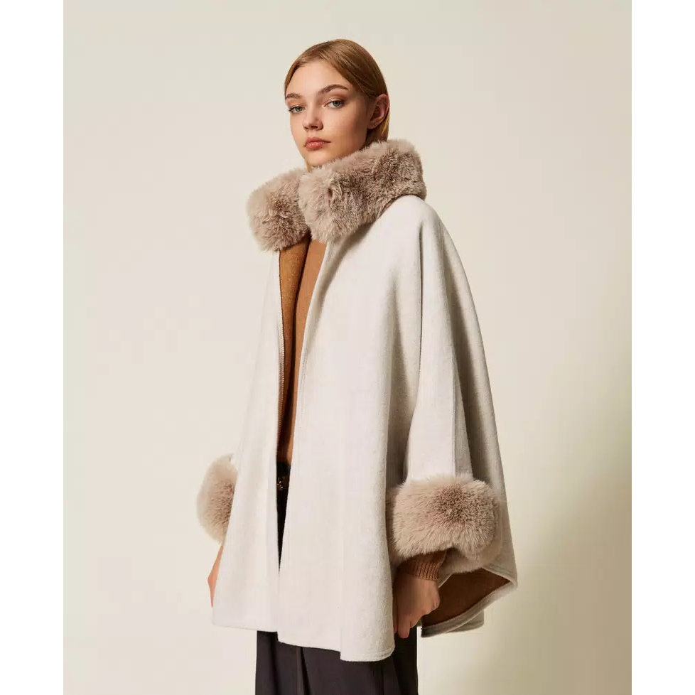 Women's 'Cloth And Faux Fur' Poncho