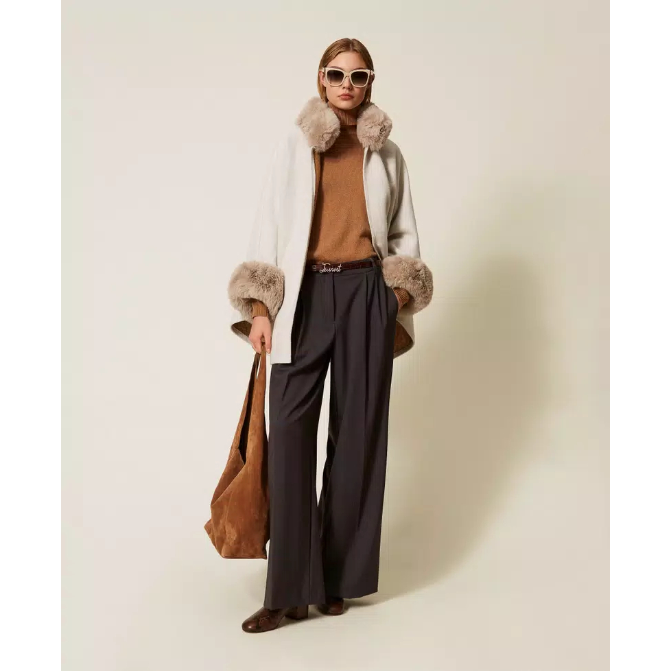 Women's 'Cloth And Faux Fur' Poncho