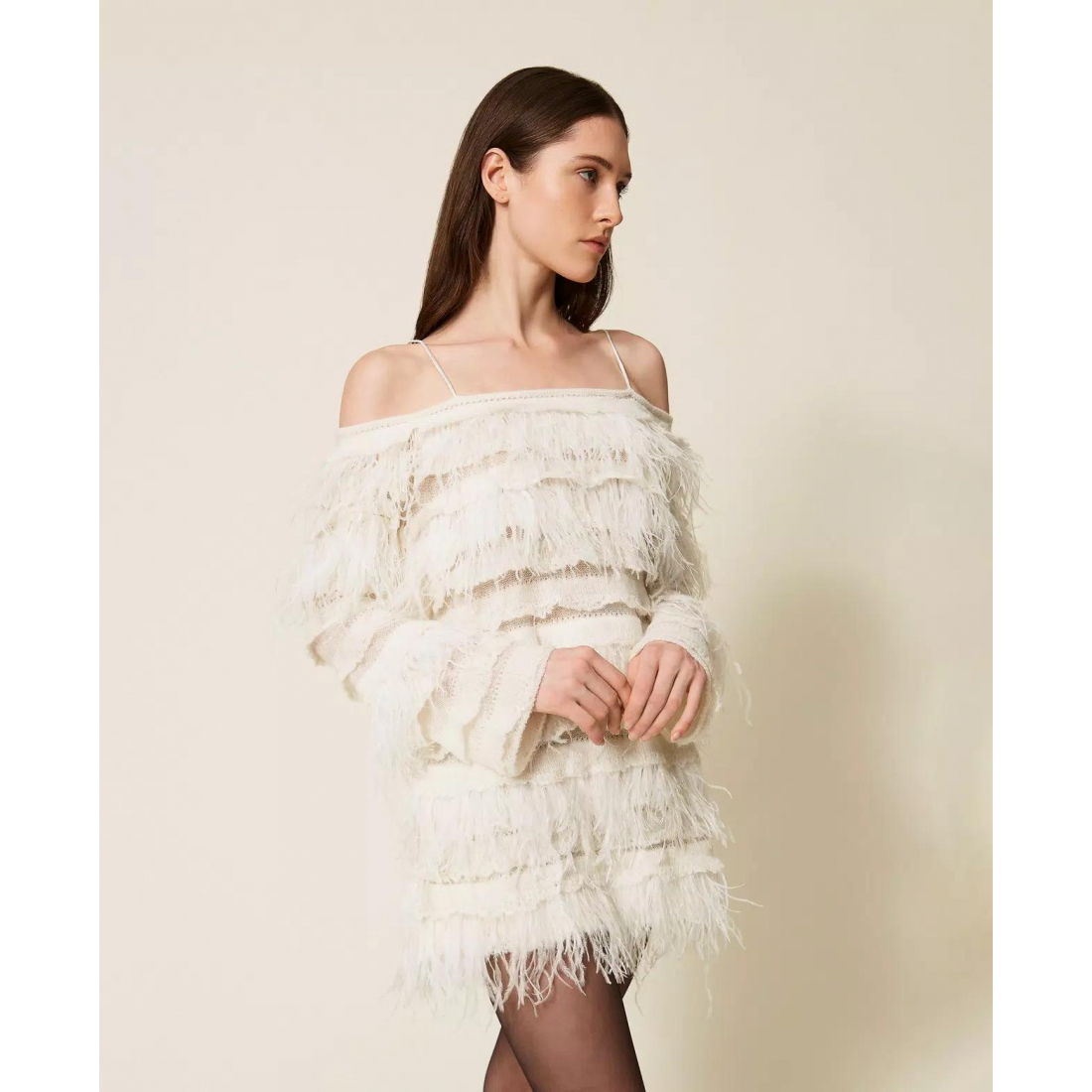 Robe à une épaule 'Short Knit Feathers' pour Femmes