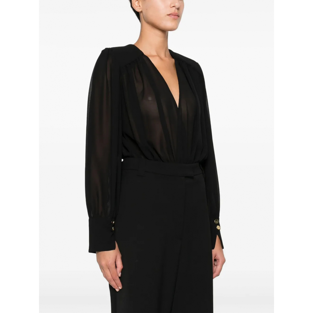 Women's 'Pleated-Panel Button-Cuff' Bodysuit