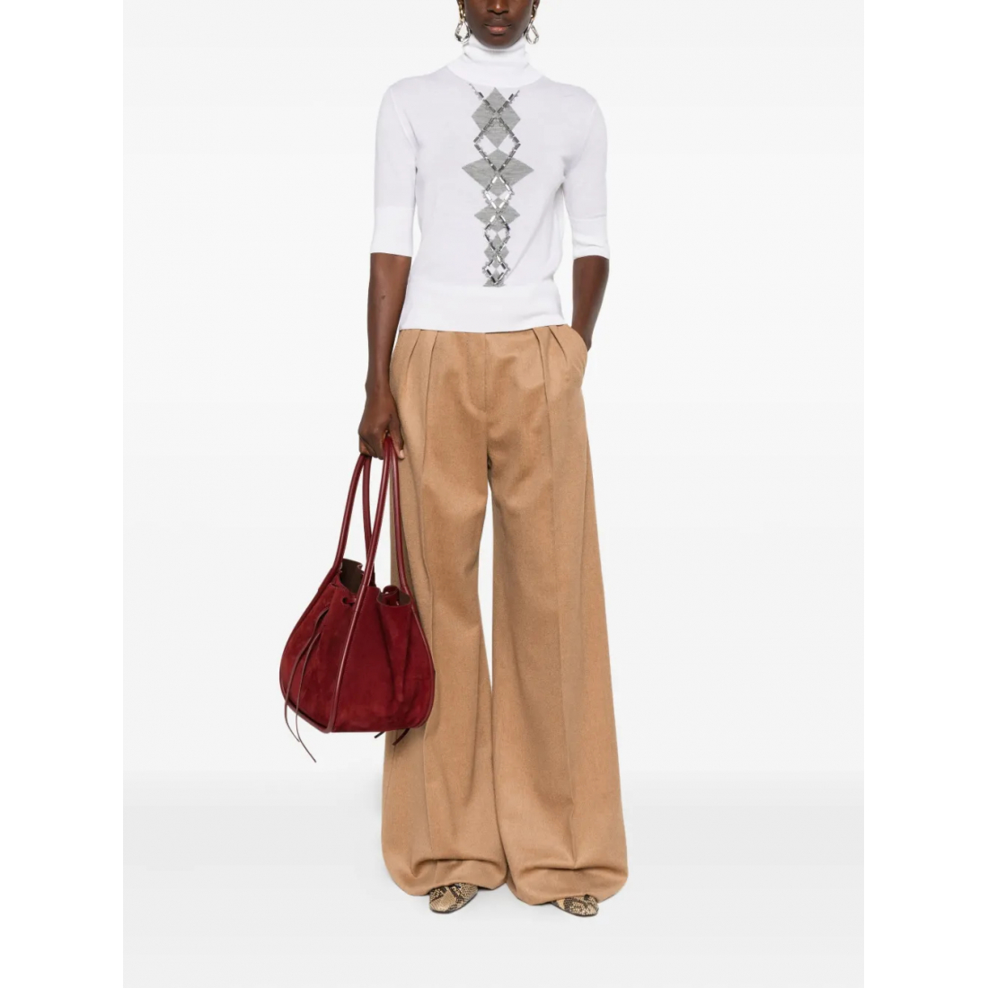 T-shirt 'Bead-Embellished Diamond-Pattern' pour Femmes