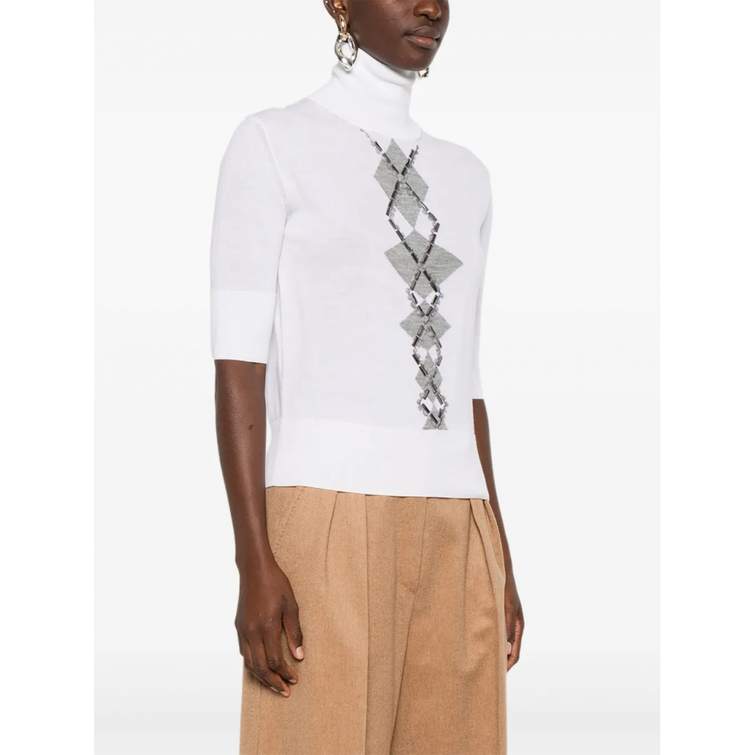 T-shirt 'Bead-Embellished Diamond-Pattern' pour Femmes