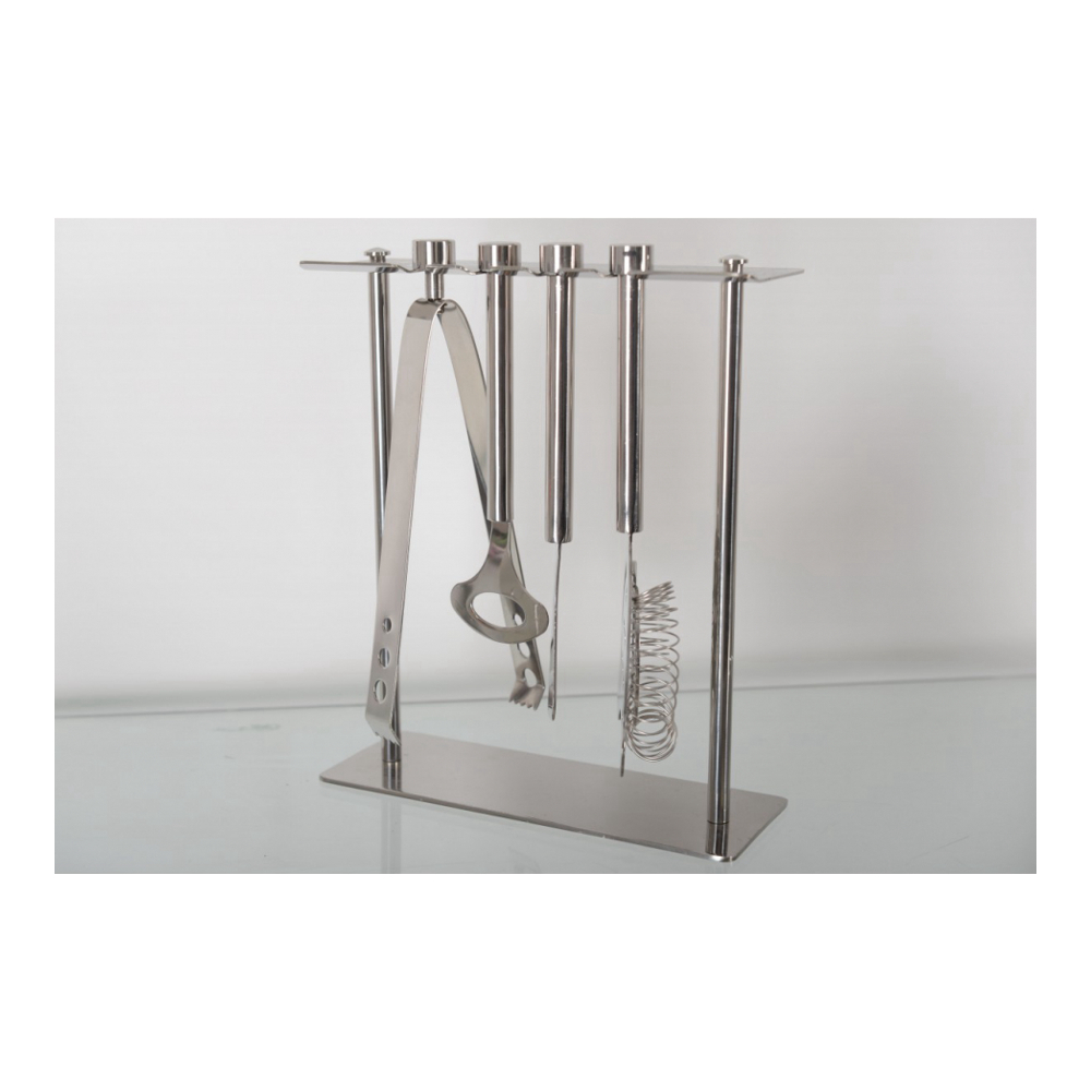 7-Piece Bar Tool Set On Stand, Silver Color