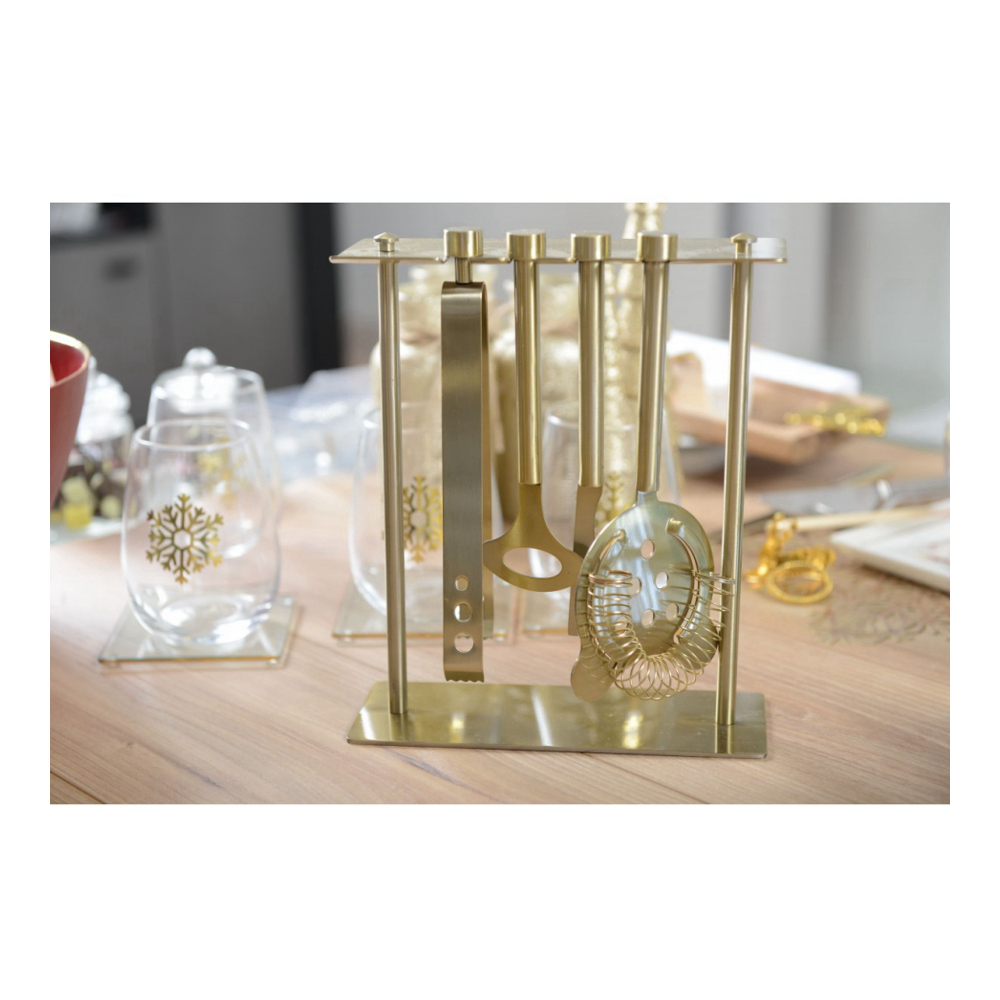 5-Piece Bar Tool Set On Stand, Matte Gold