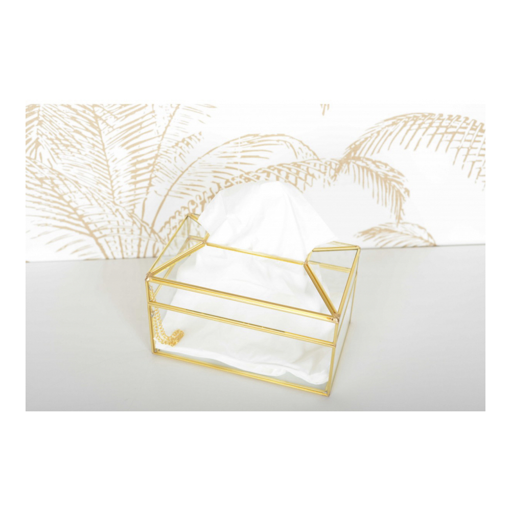 Quadratische, transparente Taschentuchbox mit goldenem Rand, 23 x 13 x 13 cm