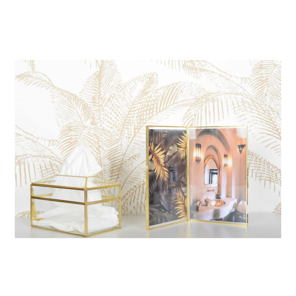 Quadratische, transparente Taschentuchbox mit goldenem Rand, 23 x 13 x 13 cm