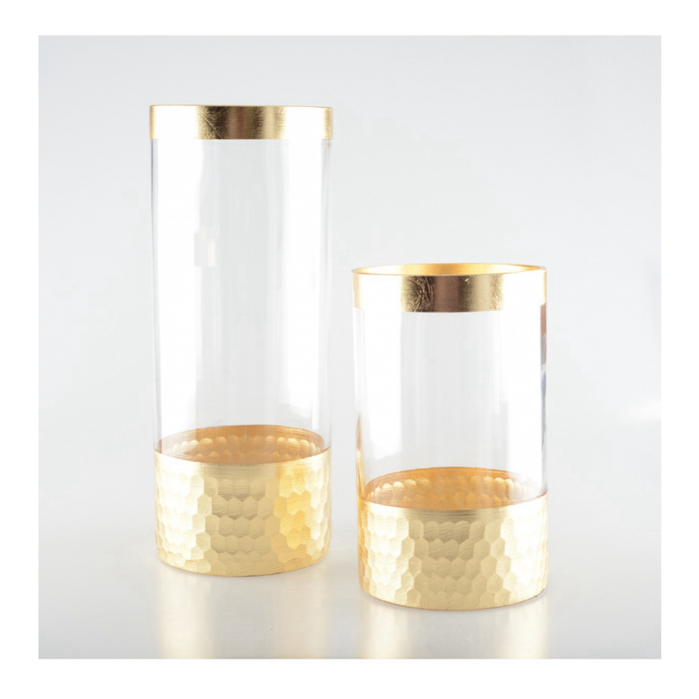 Vase Transparent Et Doré H30cm