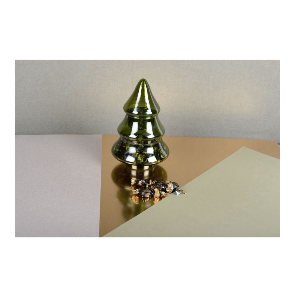 Bonbonnière Sapin Vert En Verre 16x16x25cm