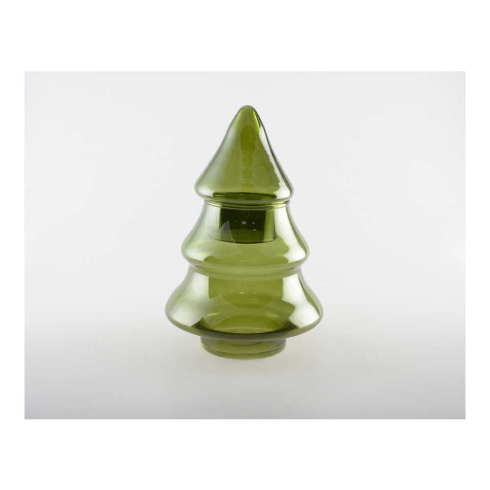 Bonbonnière Sapin Vert En Verre 16x16x25cm