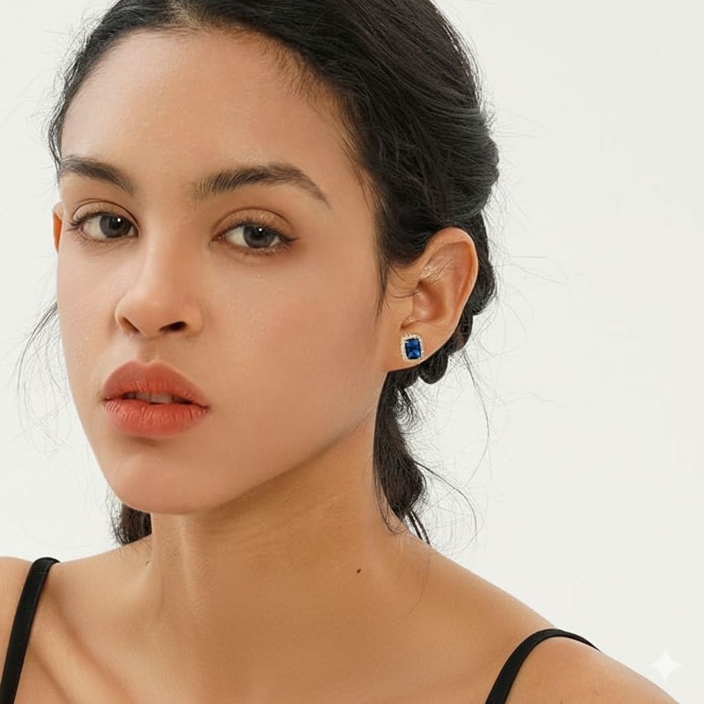 'Halo Emerald Cut Stud' Ohrringe für Damen