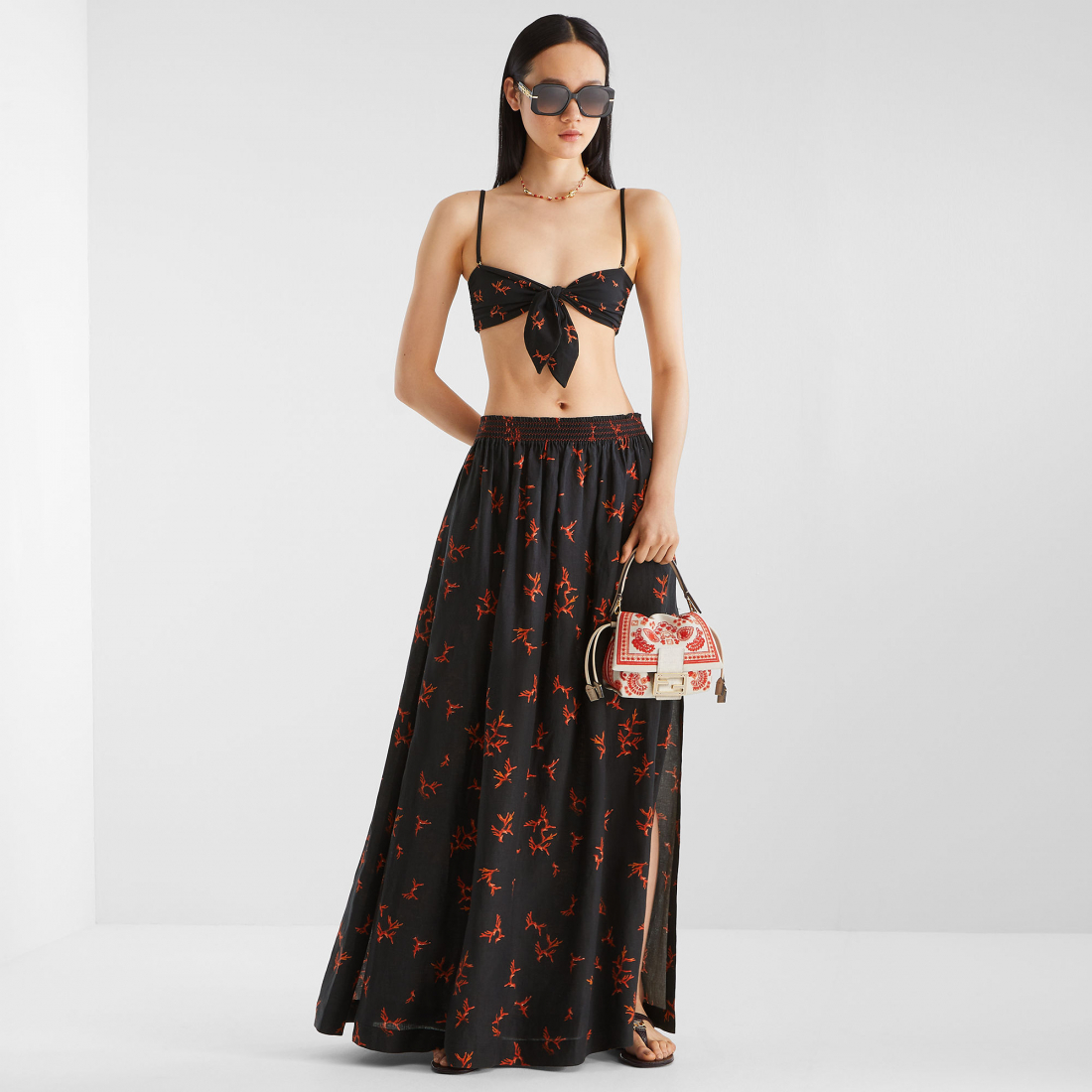 Jupe Midi 'Printed Elastic-Waist' pour Femmes