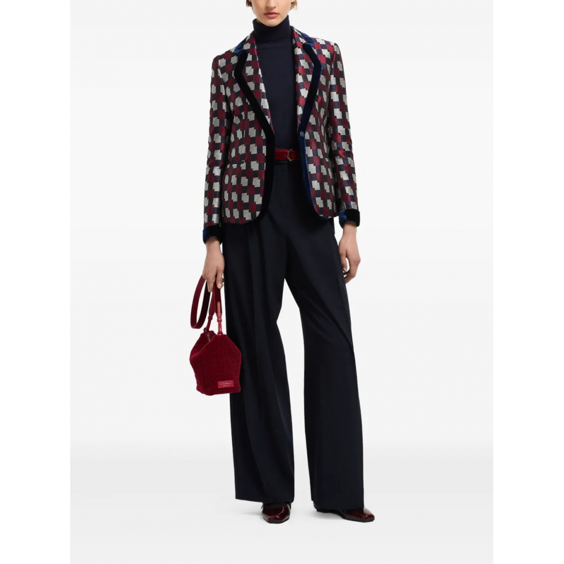 'Checked Velvet-Trimmed' Klassischer Blazer für Damen