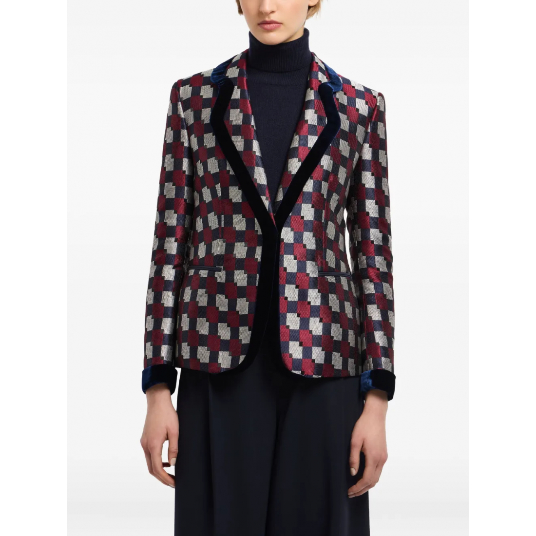 'Checked Velvet-Trimmed' Klassischer Blazer für Damen
