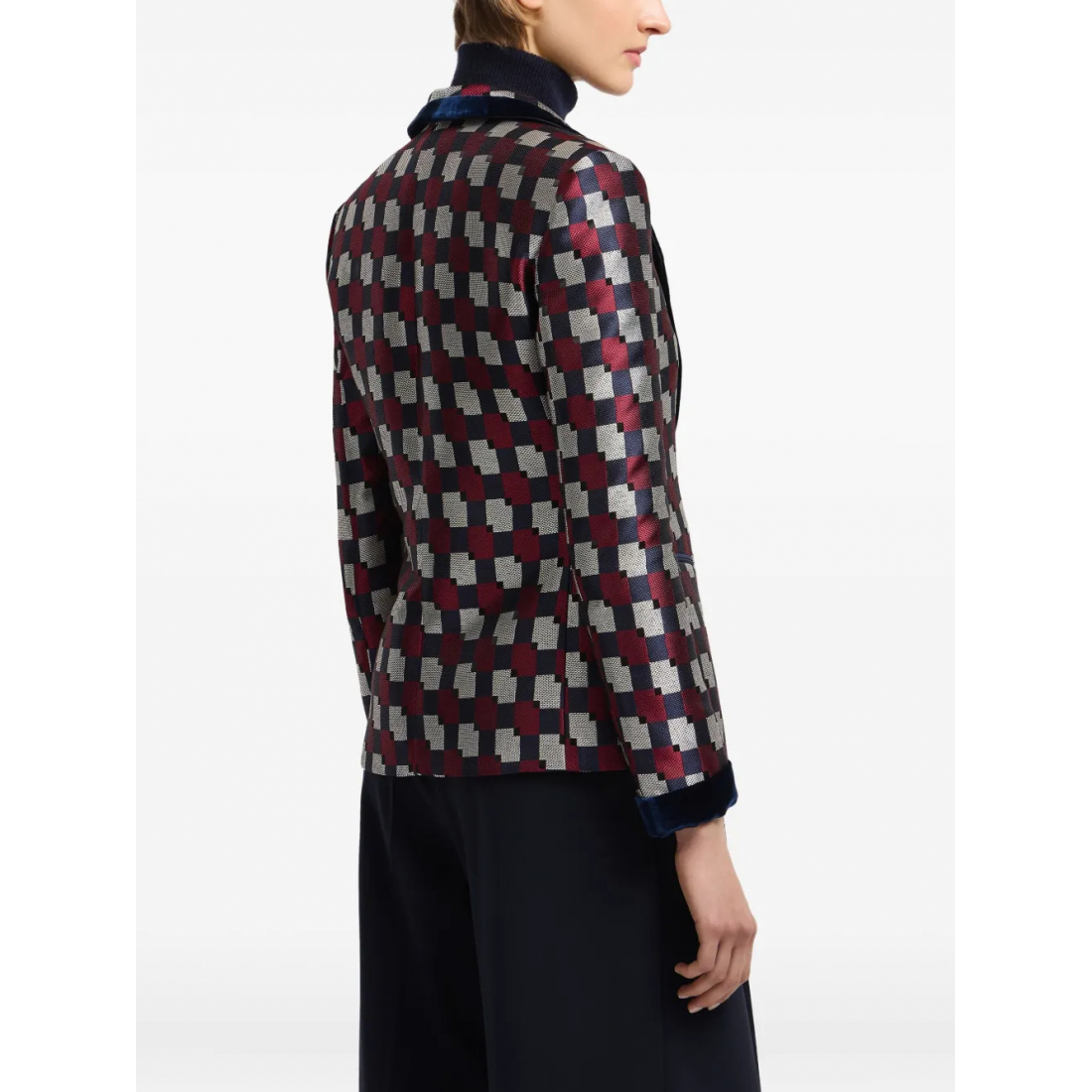 'Checked Velvet-Trimmed' Klassischer Blazer für Damen