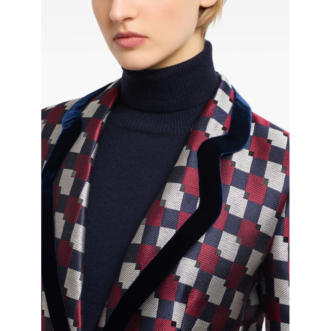 'Checked Velvet-Trimmed' Klassischer Blazer für Damen