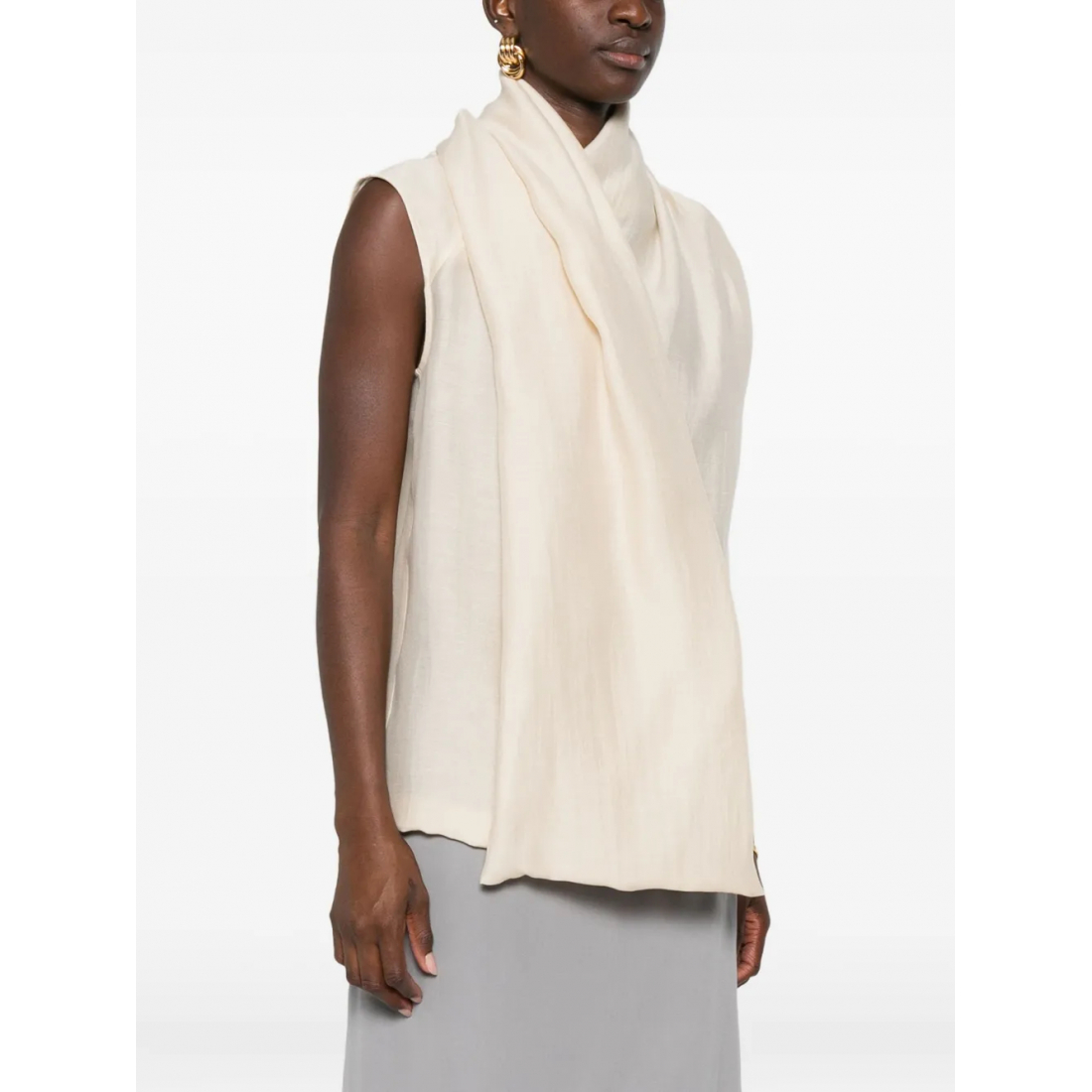 Women's 'Attached-Scarf' Sleeveless Blouse
