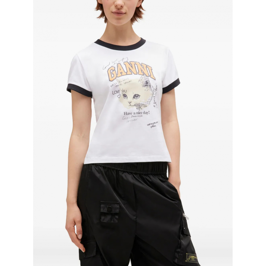T-shirt 'Kitty-Print Ringer' pour Femmes