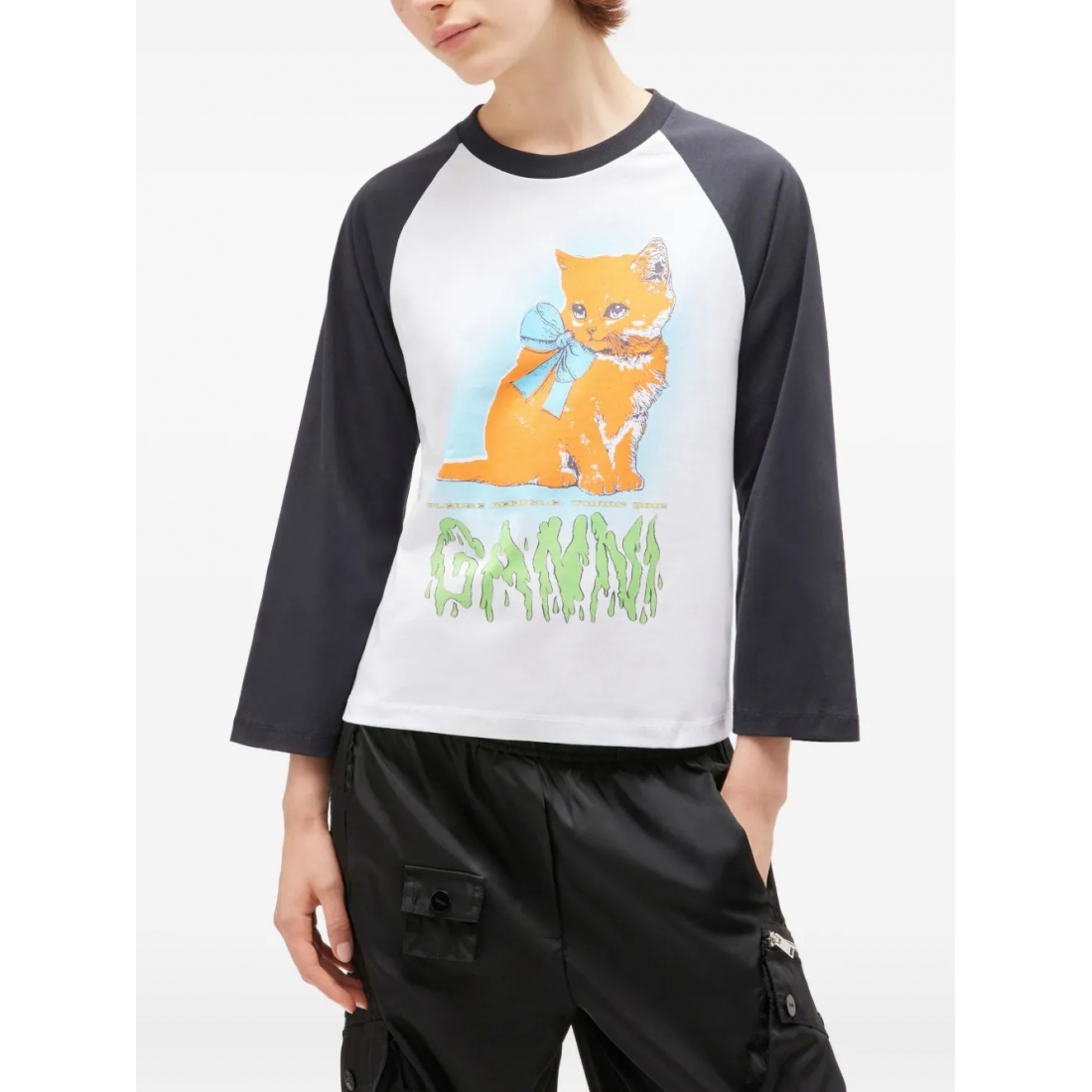T-Shirt manches longues 'Kitty-Print Baseball' pour Femmes