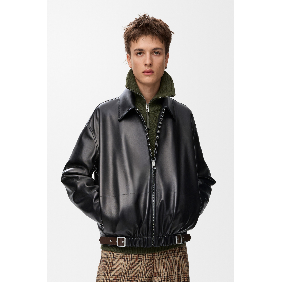 Veste en cuir 'Belted' pour Hommes