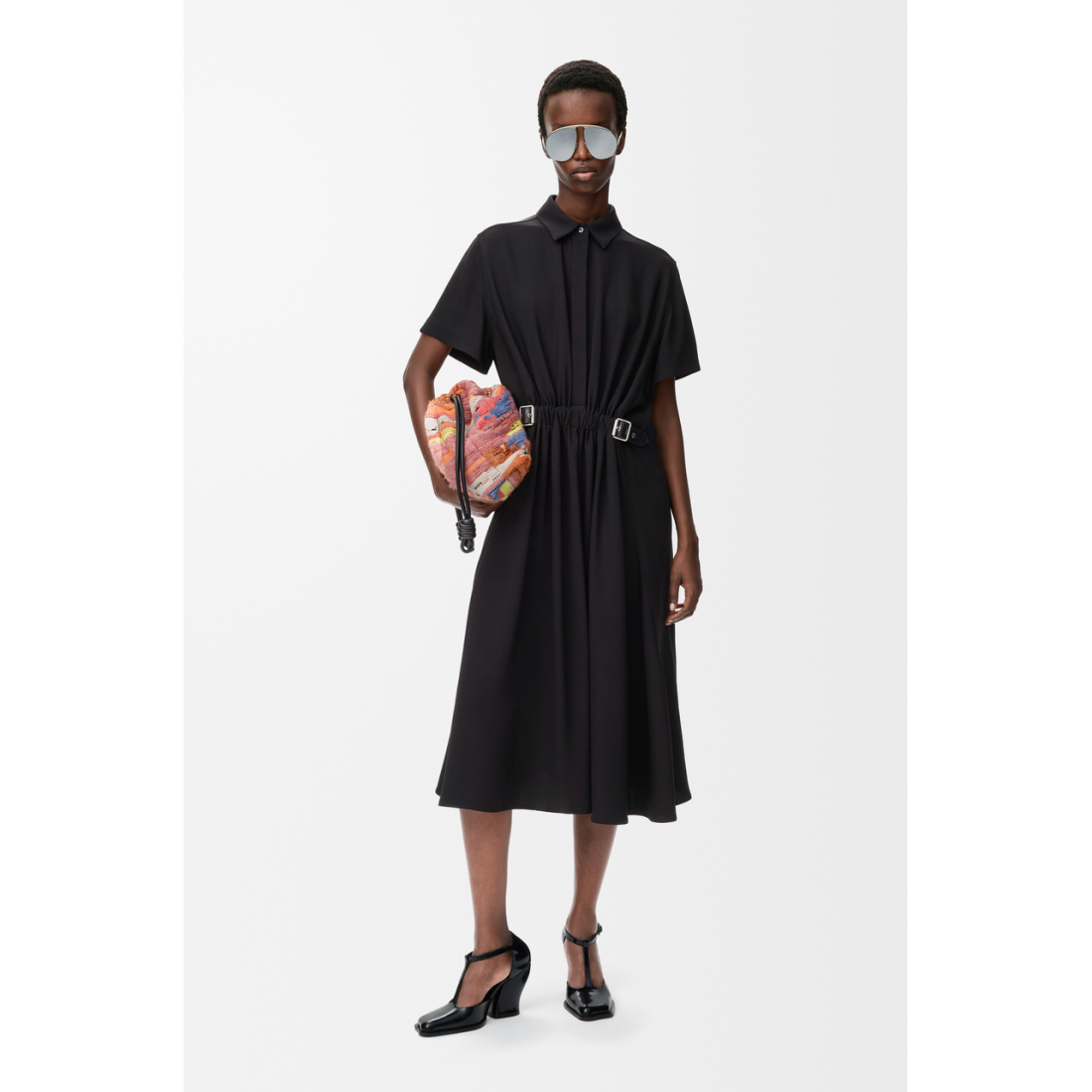 Robe Midi 'Belted Buckle' pour Femmes