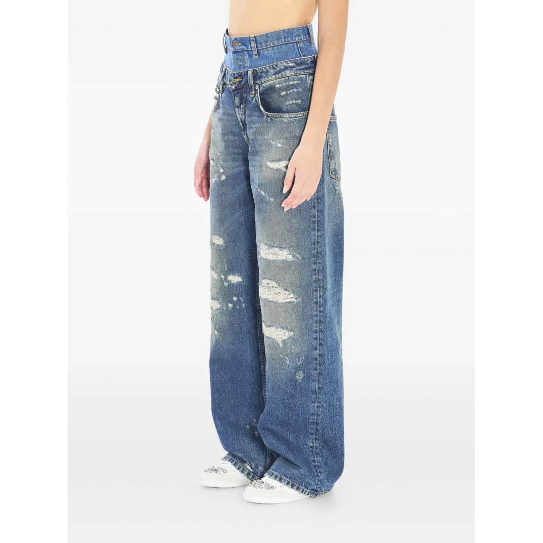 'Double-Waist Distressed' Jeans für Damen