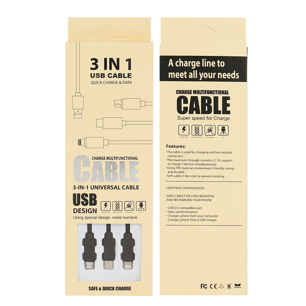 Cable 3 En 1 (Lightenning/Micro Usb/ Usb-C)