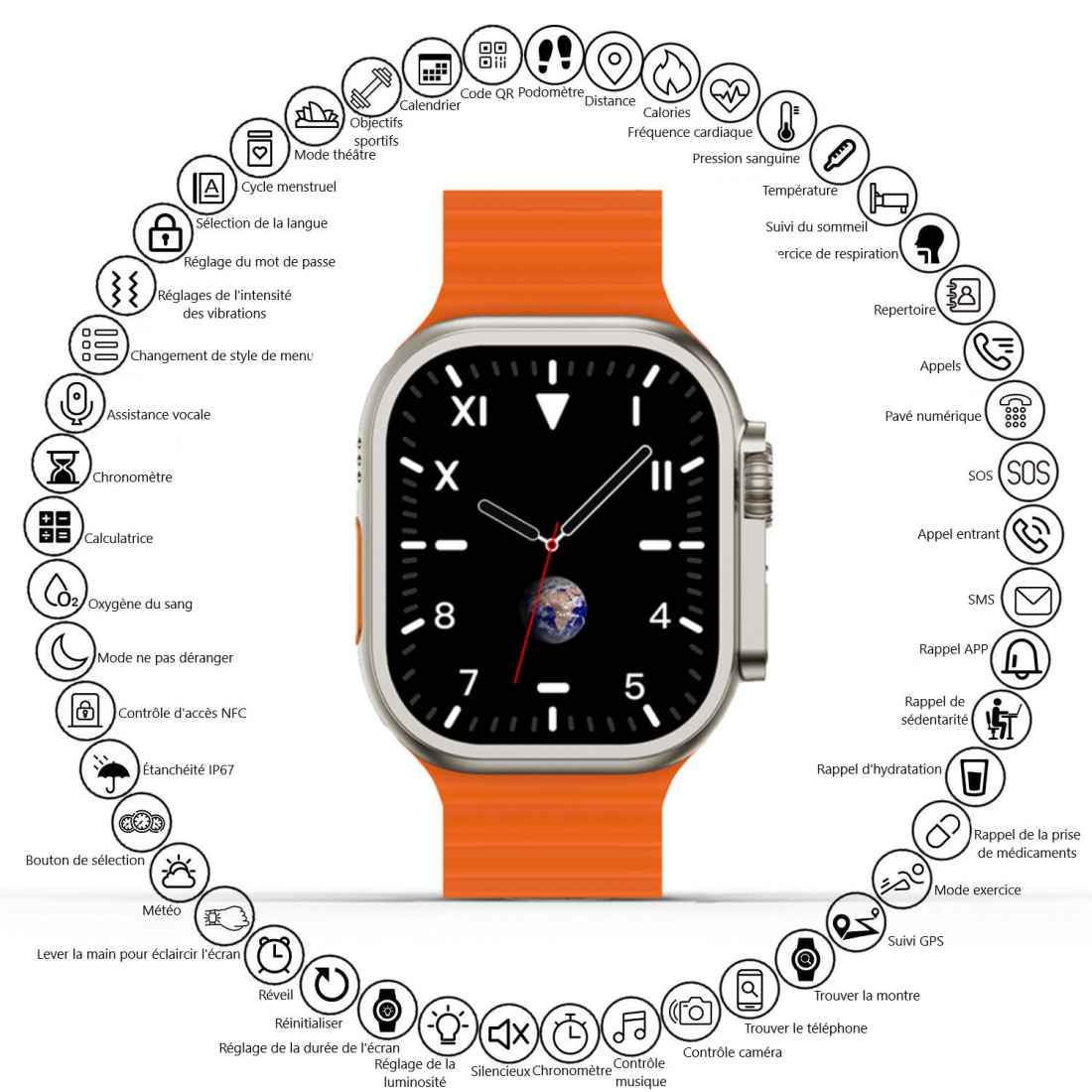 Montre Connectee Bluetooth Multifonctions