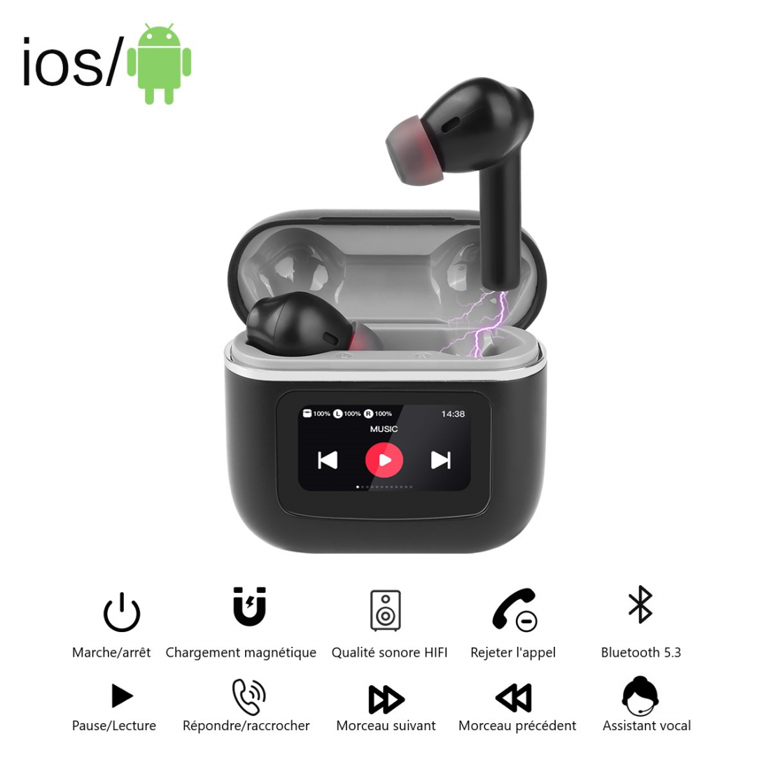 Ecouteurs  Avec Ecran Led Bluetooth