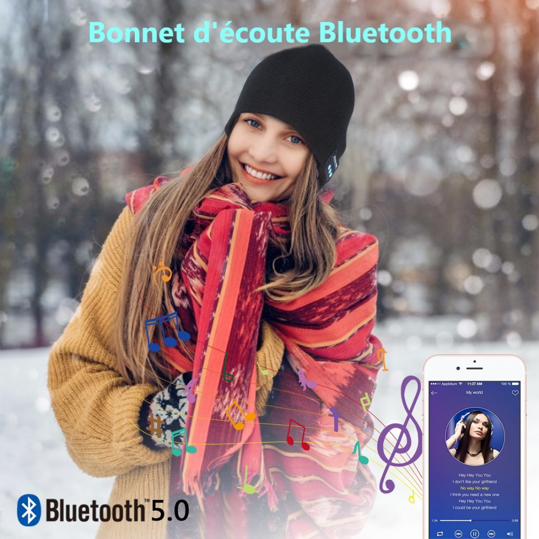 Bonnet Avec Casque Bluetooth Integree
