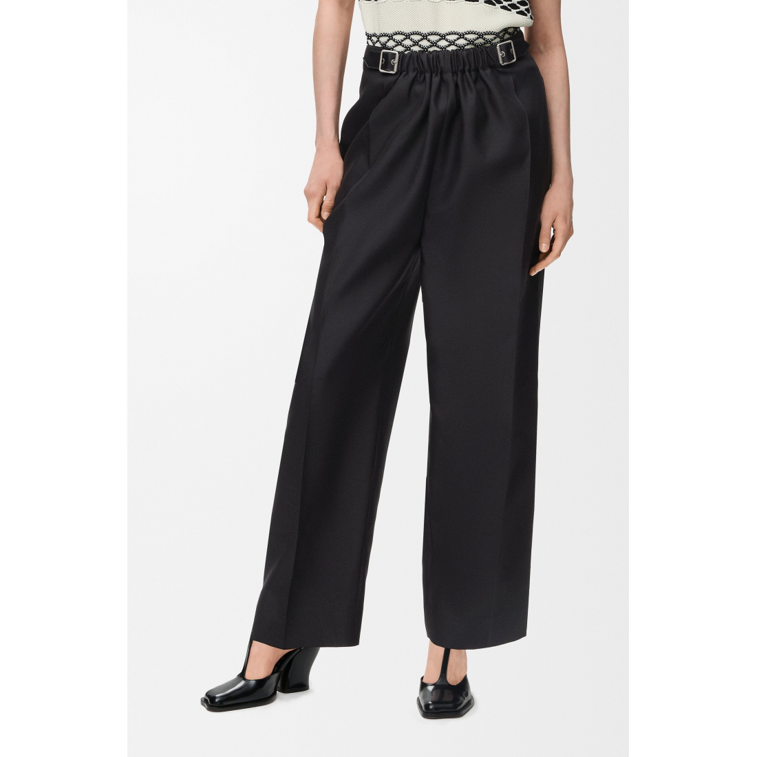 Pantalon 'Pleated Leather-Belt' pour Femmes