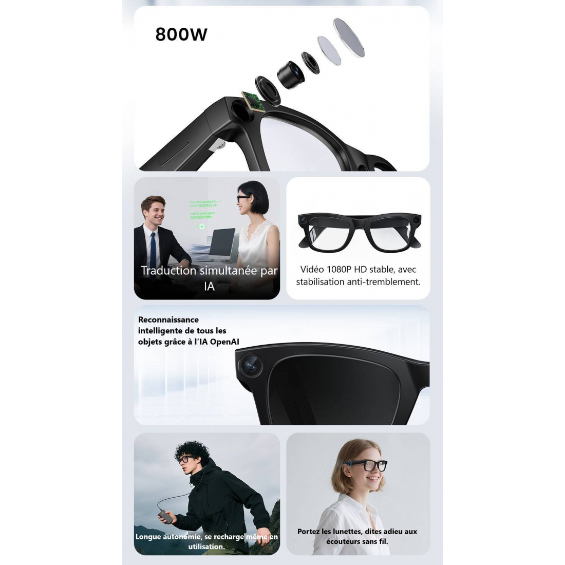 KI-Smart Glasses mit 8MP-Kamera und Bluetooth-Audio