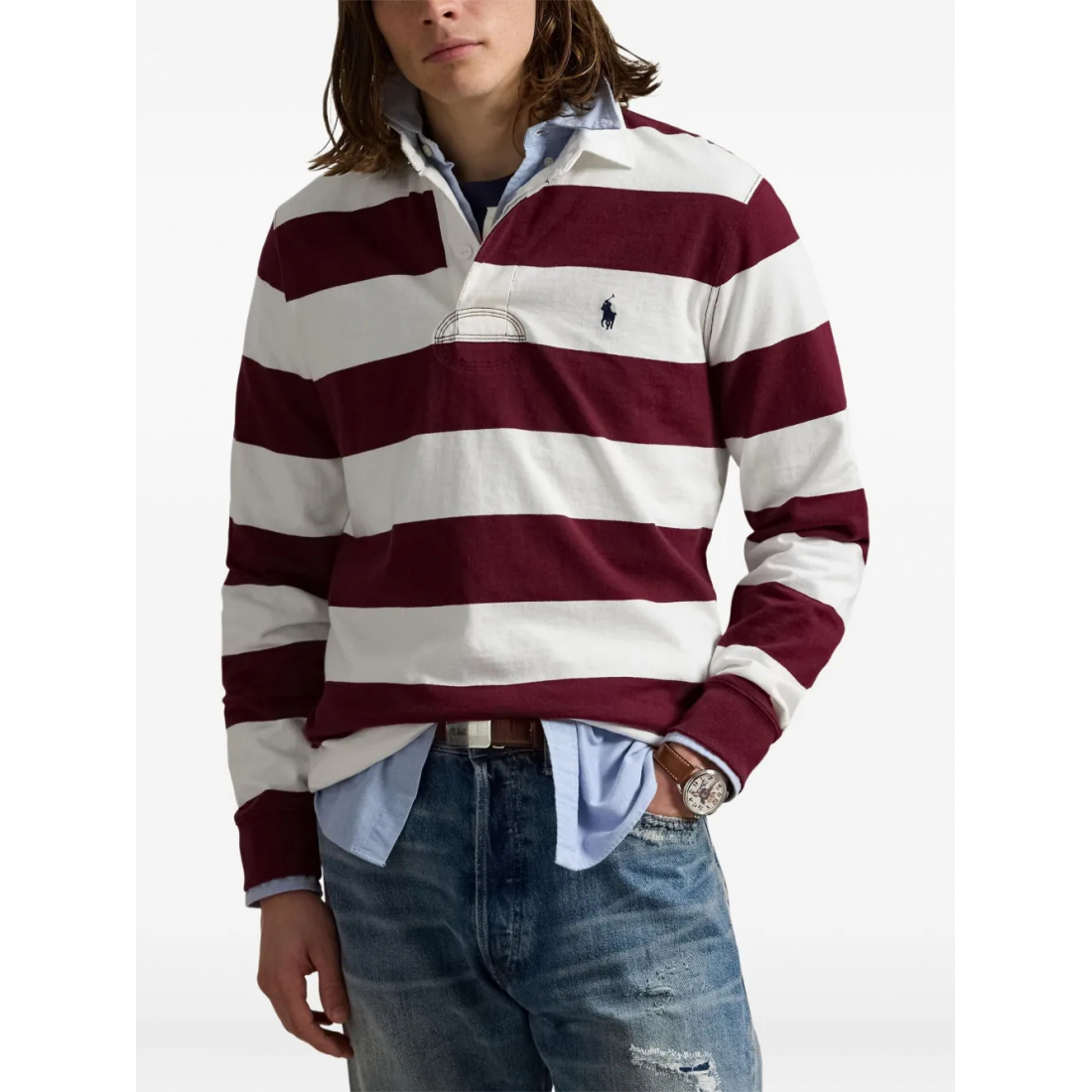 Polo manches longues 'Striped' pour Hommes