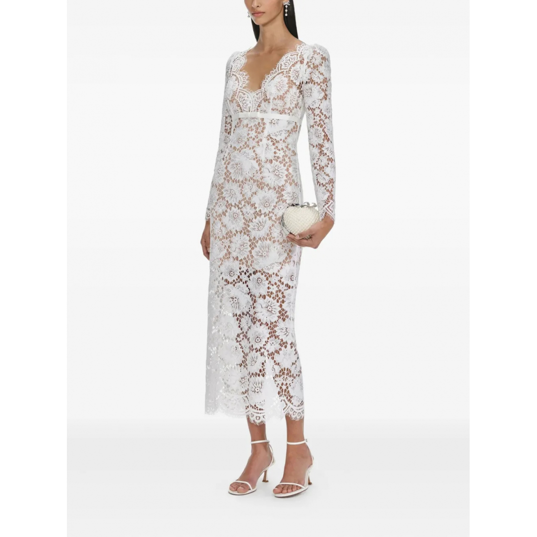 Robe Midi 'Floral-Lace Long-Sleeve' pour Femmes
