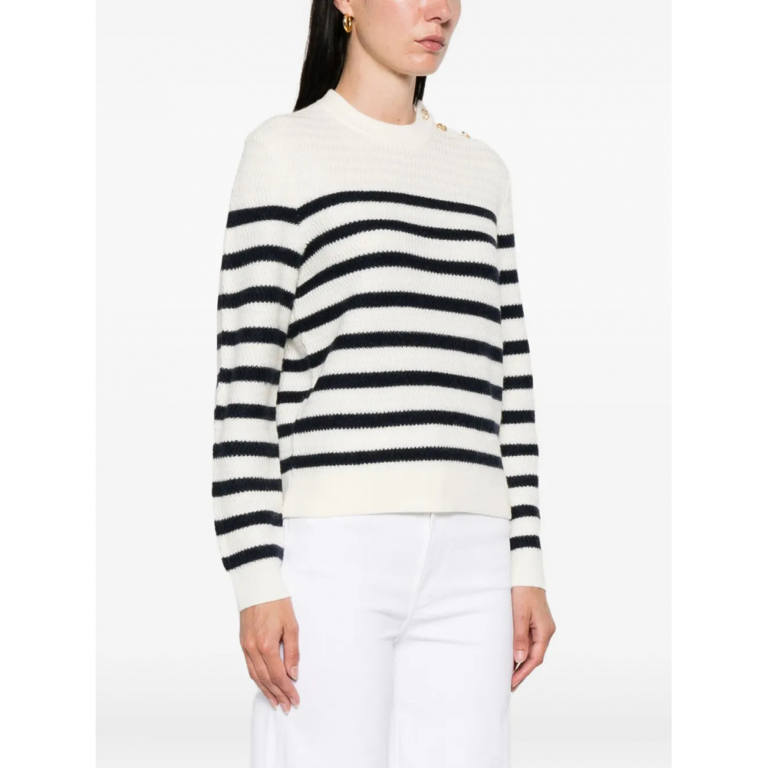 Pull 'Striped Button-Shoulder' pour Femmes