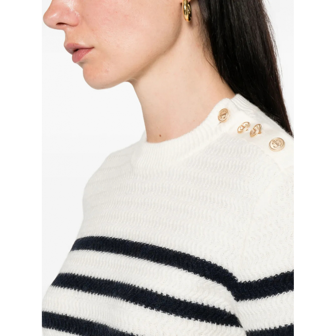 Pull 'Striped Button-Shoulder' pour Femmes