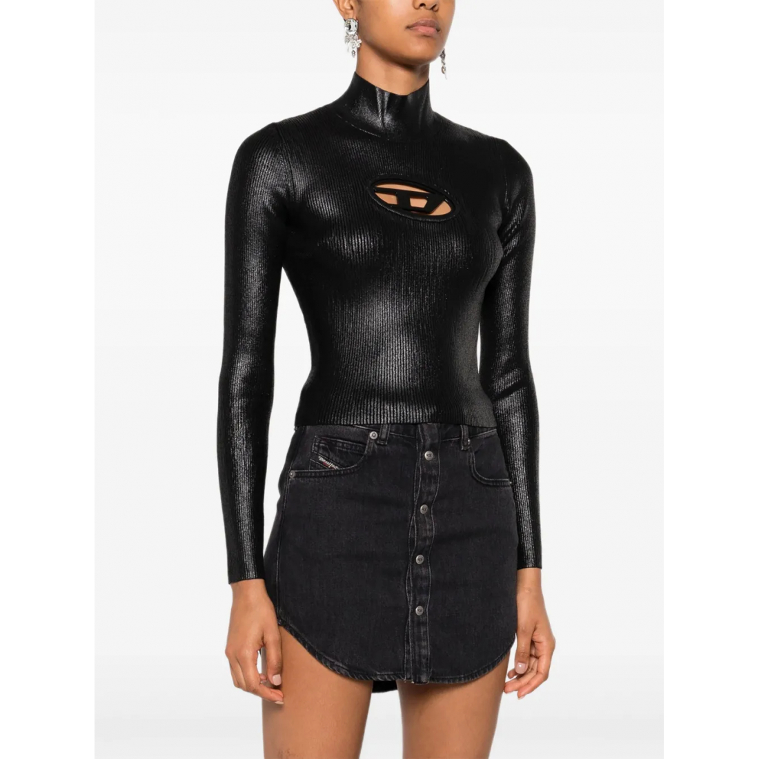 Top à manches longues 'High-Neck Ribbed' pour Femmes