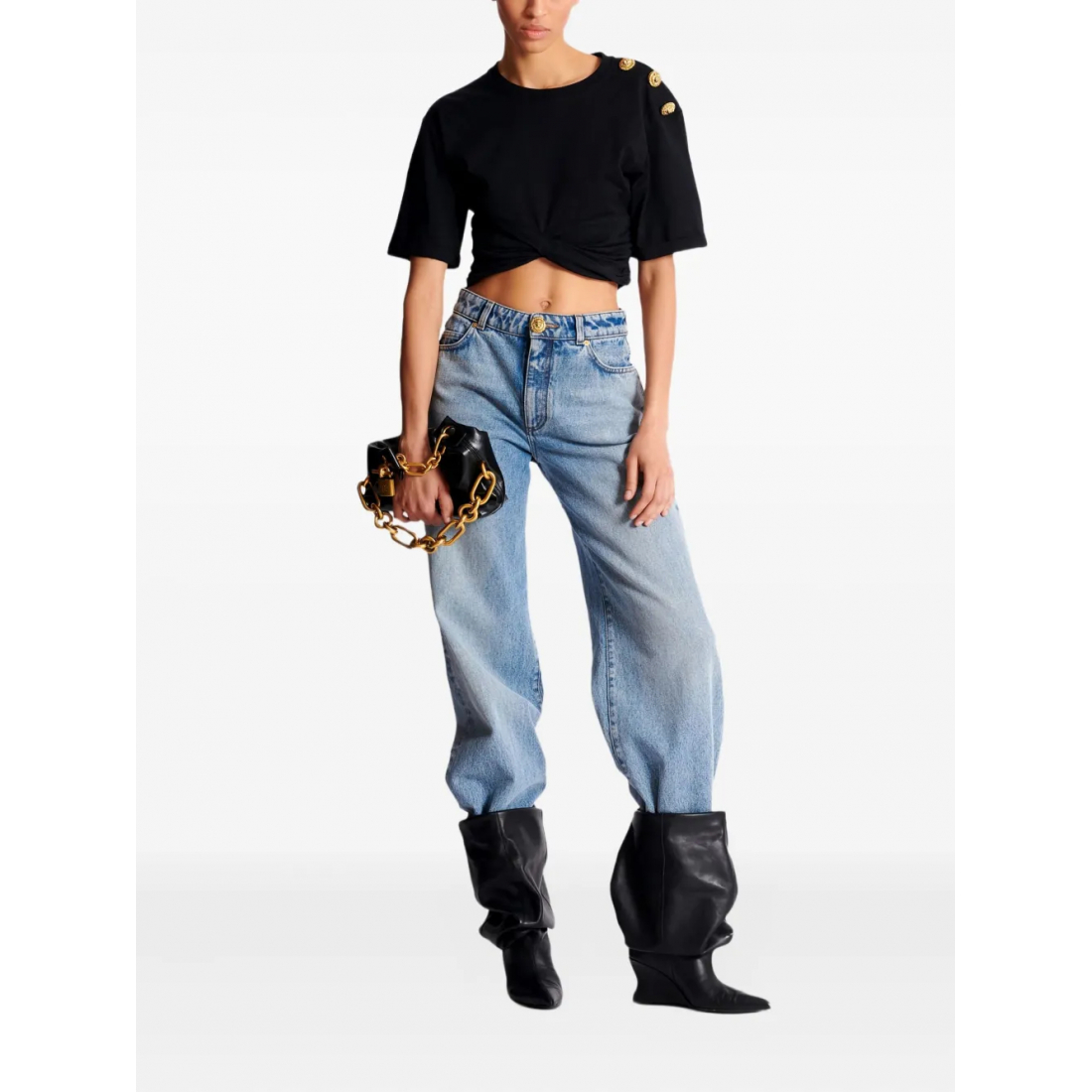 T-shirt 'Button-Embellished Twist-Front' pour Femmes