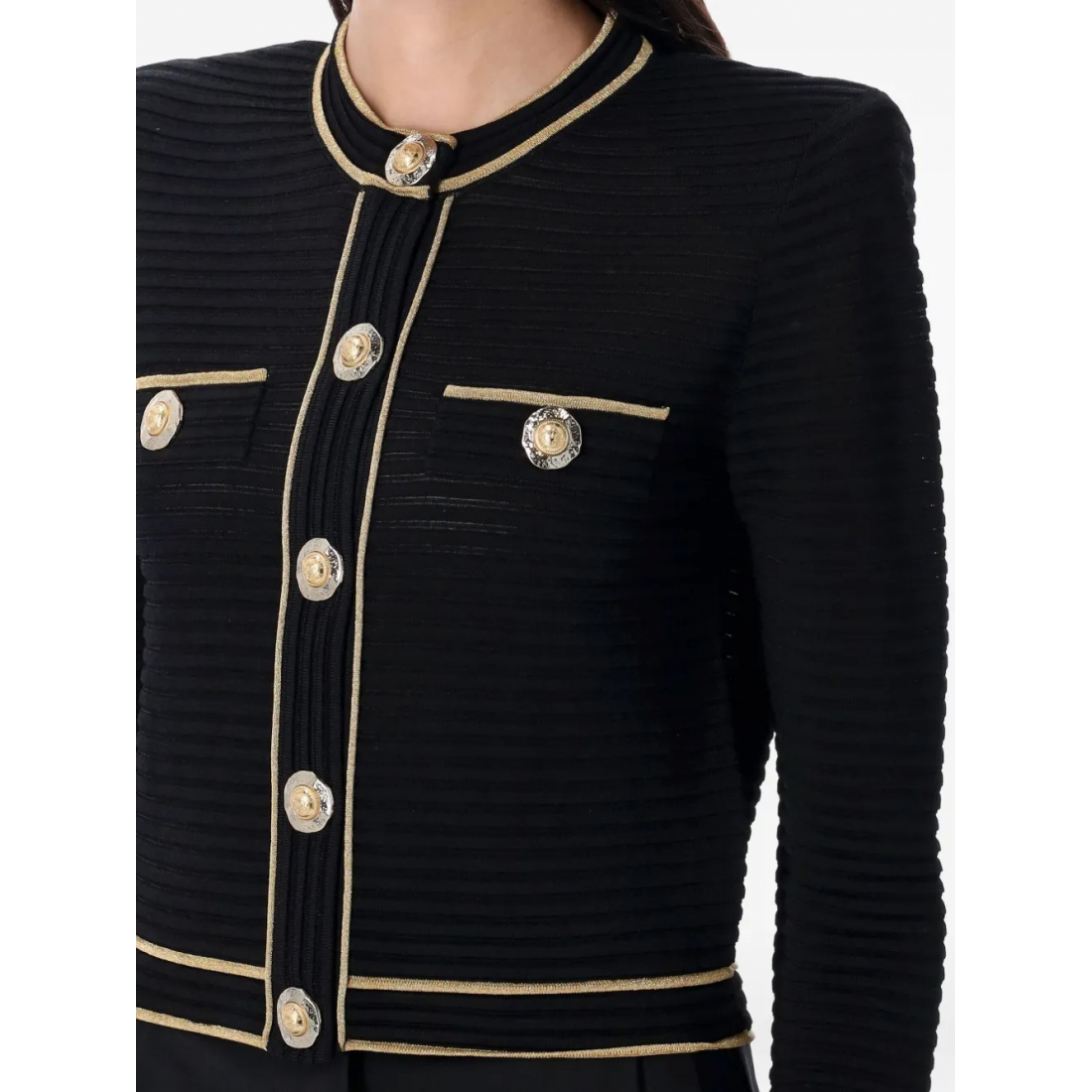 Cardigan 'Ribbed Gold-Trimmed' pour Femmes