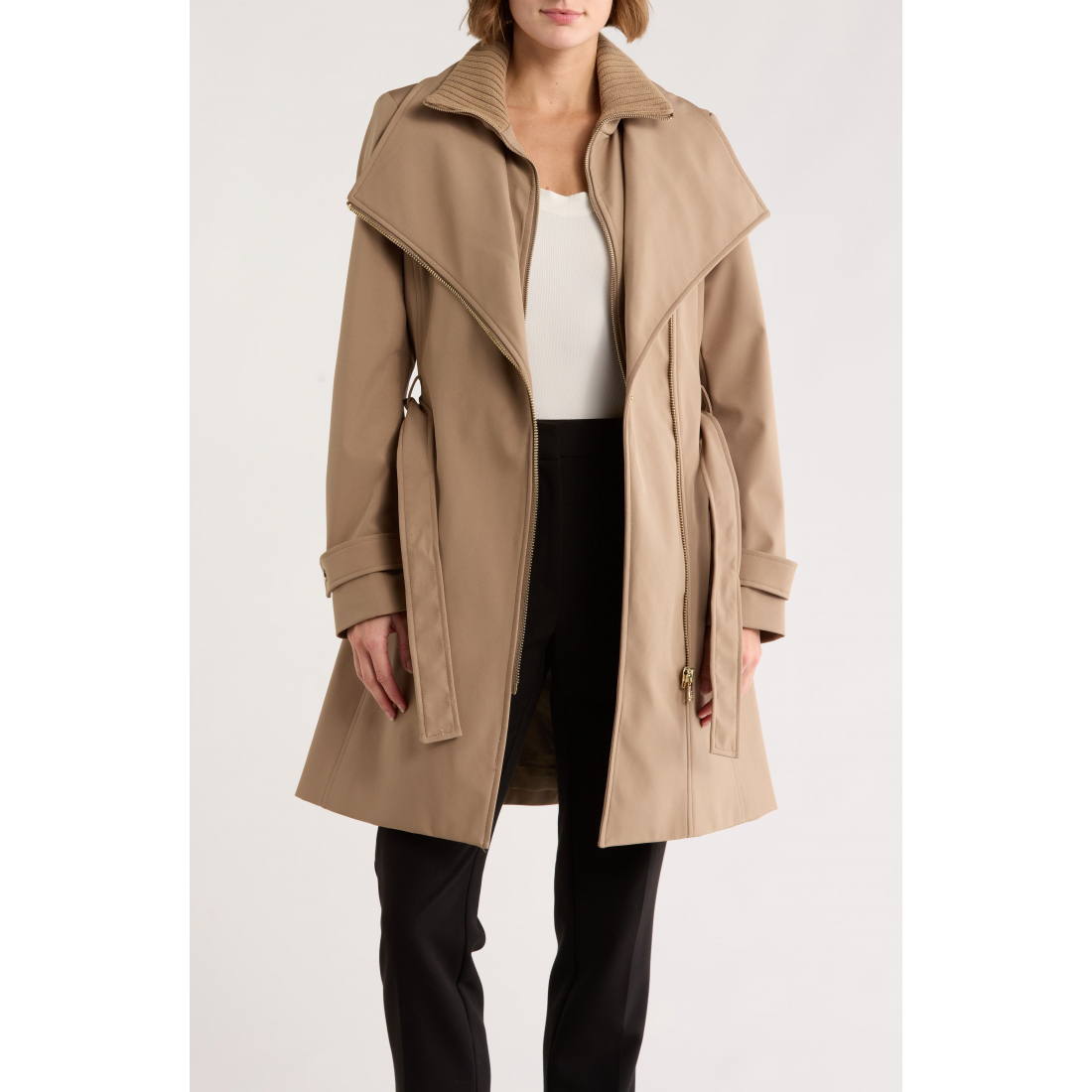 Women's 'Belted Softshell with Inner Bib' Belted Coat