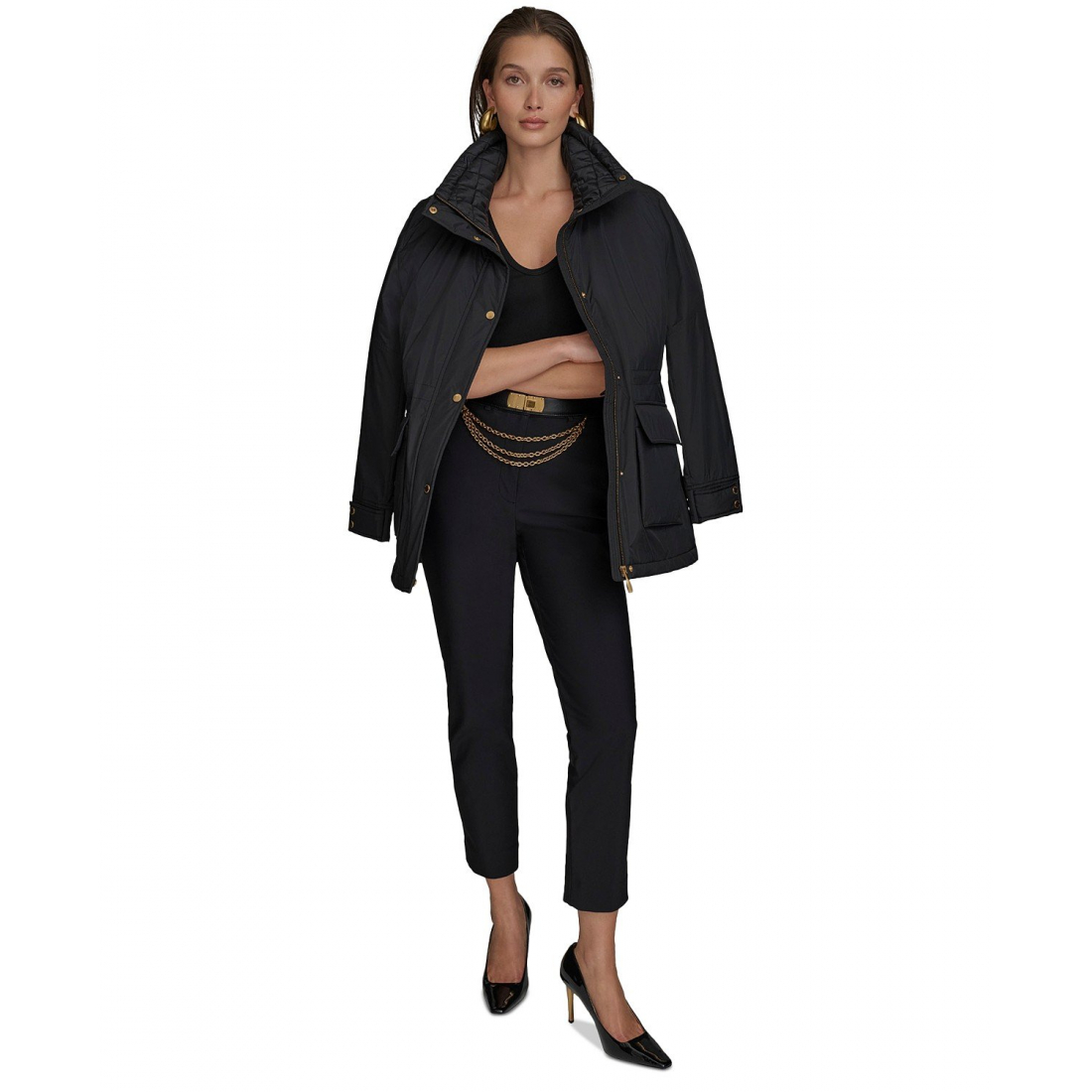 Manteau 'Stand-Collar Cinched-Waist' pour Femmes