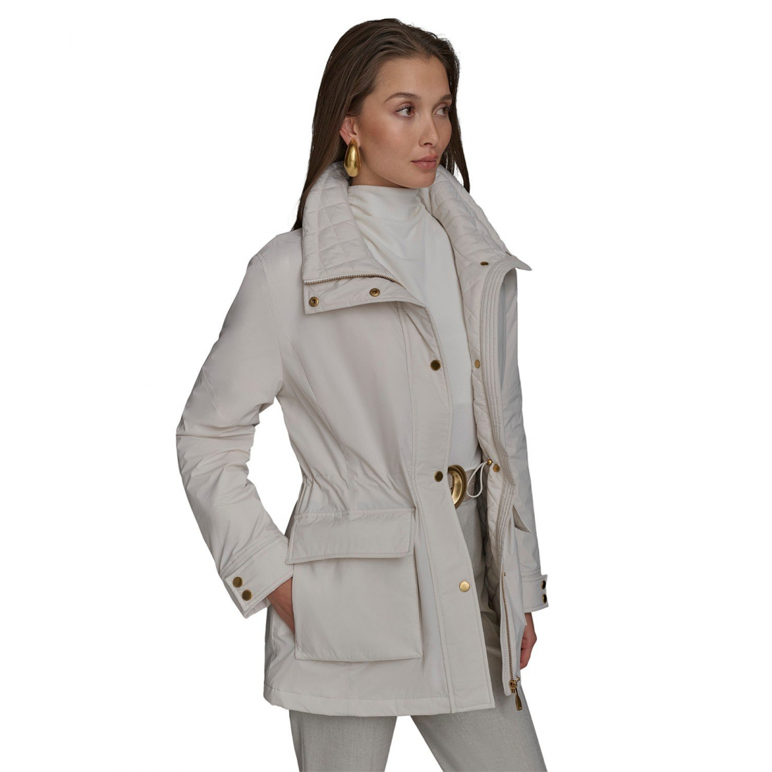 Manteau 'Stand-Collar Cinched-Waist' pour Femmes